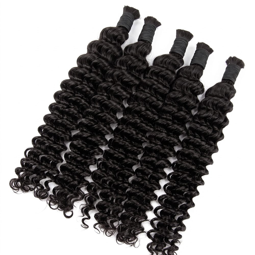 Deep Wave 100% Raw Virgin  Human Hair Bundles - (No Weft) Bulk Hair / Black LINKTOWIG