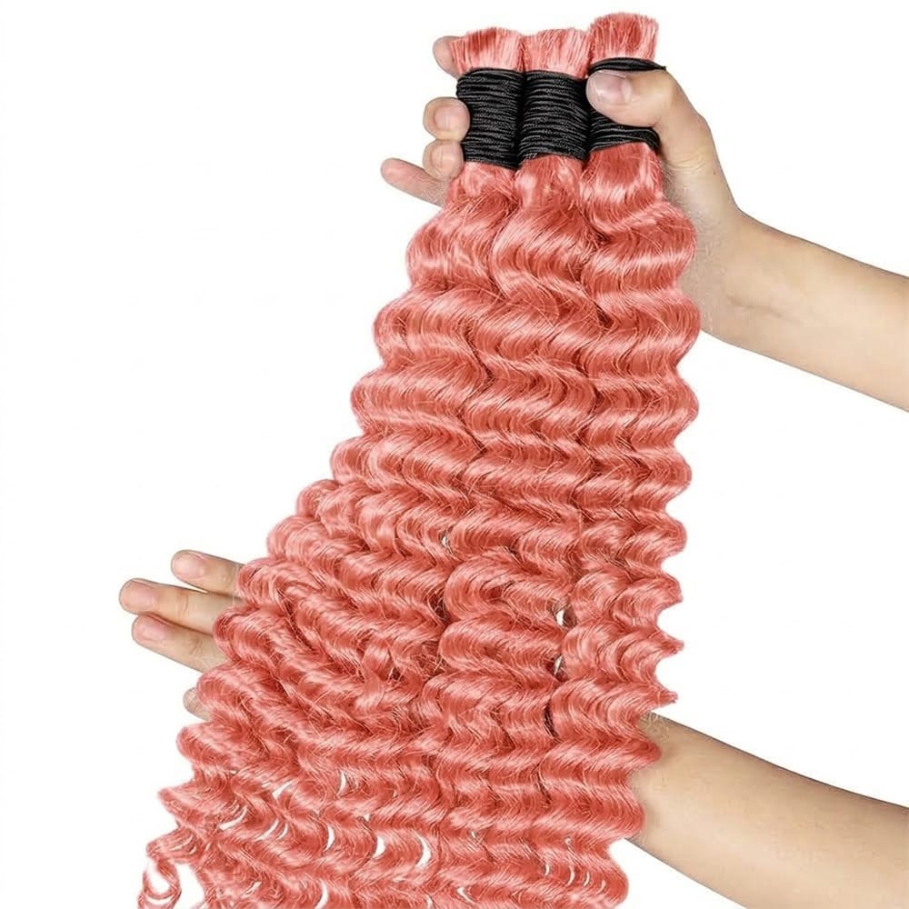 Deep Wave 100% Raw Virgin  Human Hair Bundles - (No Weft) Bulk Hair / Bubblegum Pink LINKTOWIG