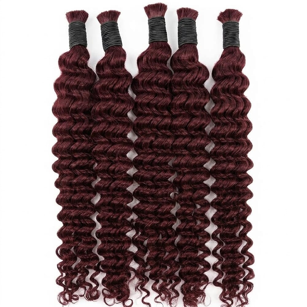Deep Wave 100% Raw Virgin  Human Hair Bundles - (No Weft) Bulk Hair / Burgundy LINKTOWIG