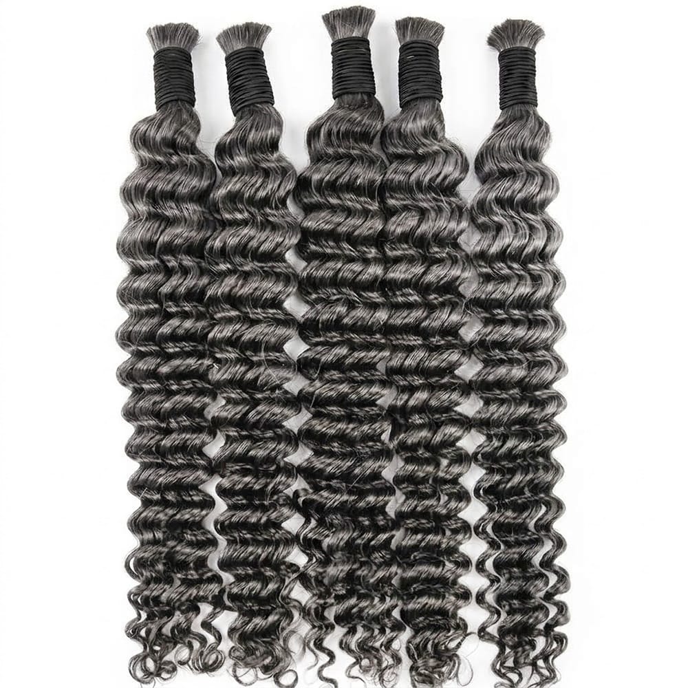 Deep Wave 100% Raw Virgin  Human Hair Bundles - (No Weft) Bulk Hair / Charcoal Grey LINKTOWIG