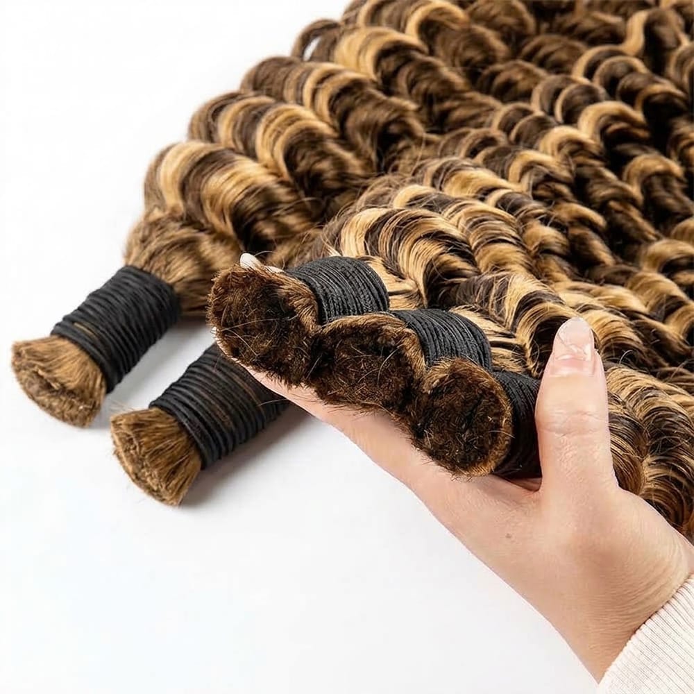 Deep Wave 100% Raw Virgin  Human Hair Bundles - (No Weft) Bulk Hair / Chocolate Brown LINKTOWIG