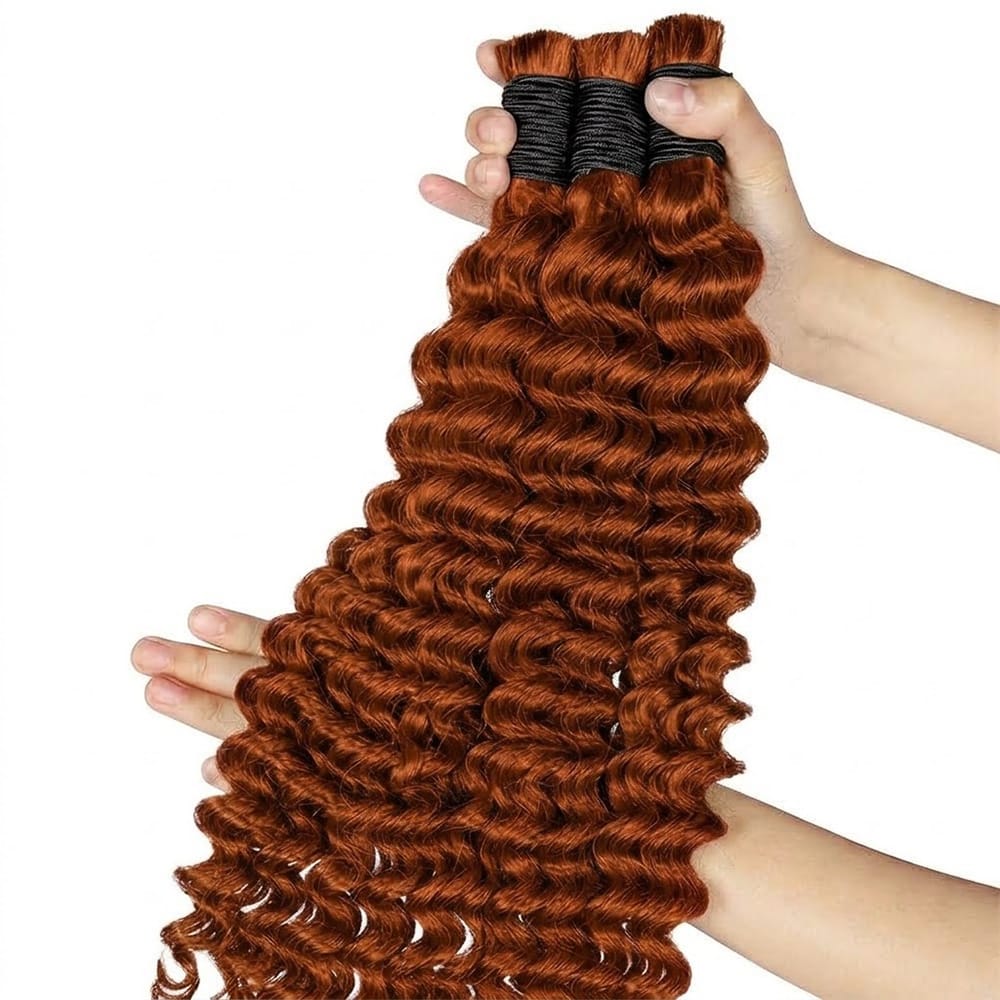 Deep Wave 100% Raw Virgin  Human Hair Bundles - (No Weft) Bulk Hair / Copper Orange LINKTOWIG