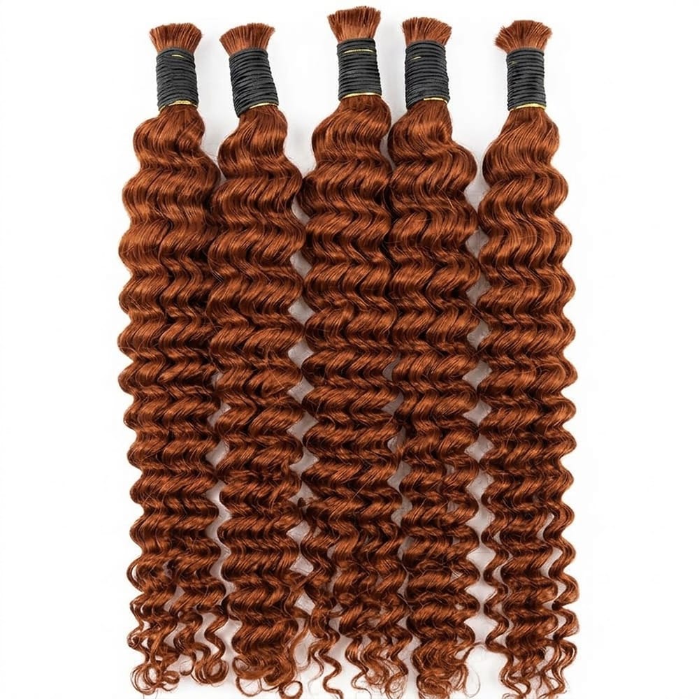 Deep Wave 100% Raw Virgin  Human Hair Bundles - (No Weft) Bulk Hair / Copper Orange LINKTOWIG