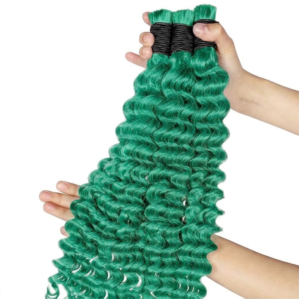 Deep Wave 100% Raw Virgin  Human Hair Bundles - (No Weft) Bulk Hair / Dark Emerald Green LINKTOWIG