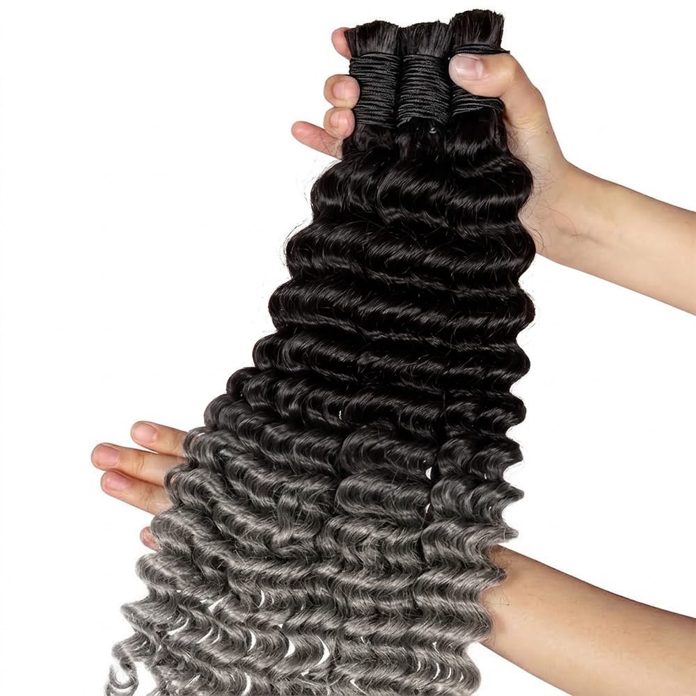 Deep Wave 100% Raw Virgin  Human Hair Bundles - (No Weft) Bulk Hair / Dark Roots LINKTOWIG