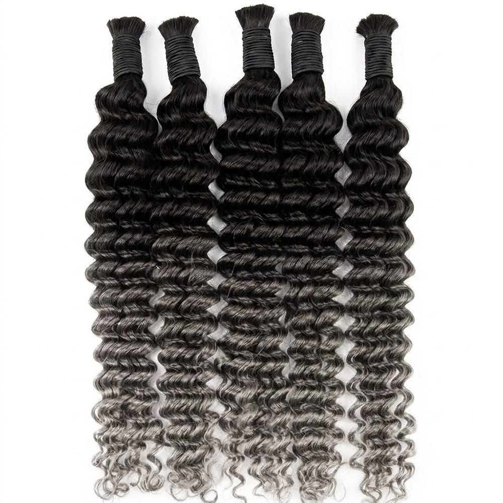 Deep Wave 100% Raw Virgin  Human Hair Bundles - (No Weft) Bulk Hair / Dark Roots LINKTOWIG