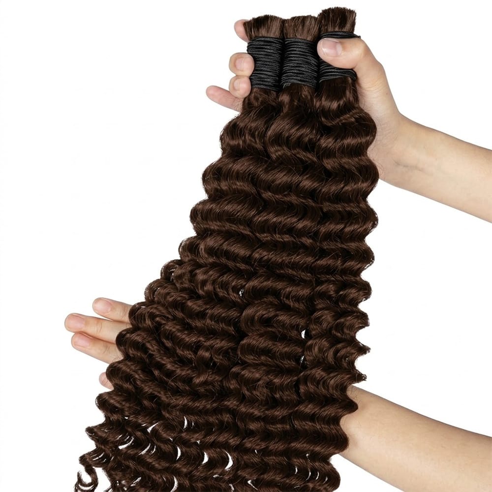 Deep Wave 100% Raw Virgin  Human Hair Bundles - (No Weft) Bulk Hair / Espresso Brown LINKTOWIG