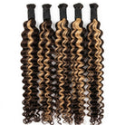 Deep Wave 100% Raw Virgin  Human Hair Bundles - (No Weft) Bulk Hair / Honey Blonde Highlights LINKTOWIG