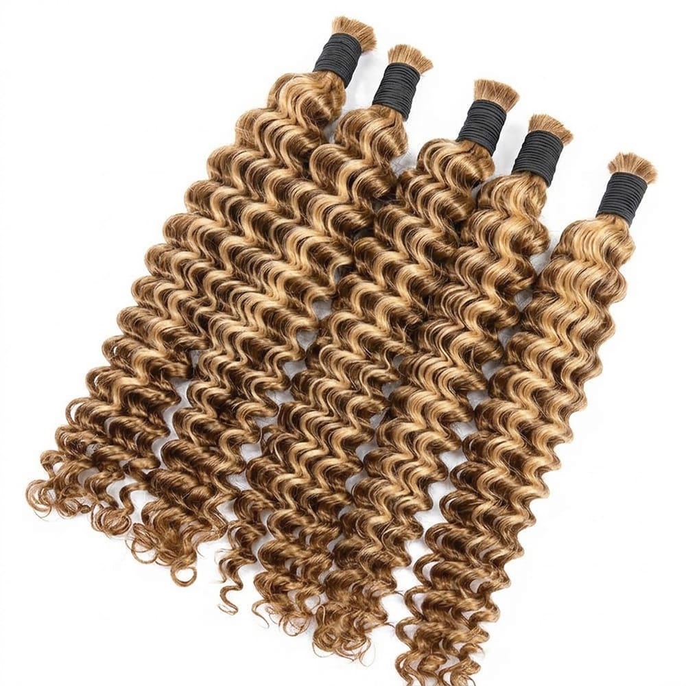 Deep Wave 100% Raw Virgin  Human Hair Bundles - (No Weft) Bulk Hair / Honey Brown LINKTOWIG
