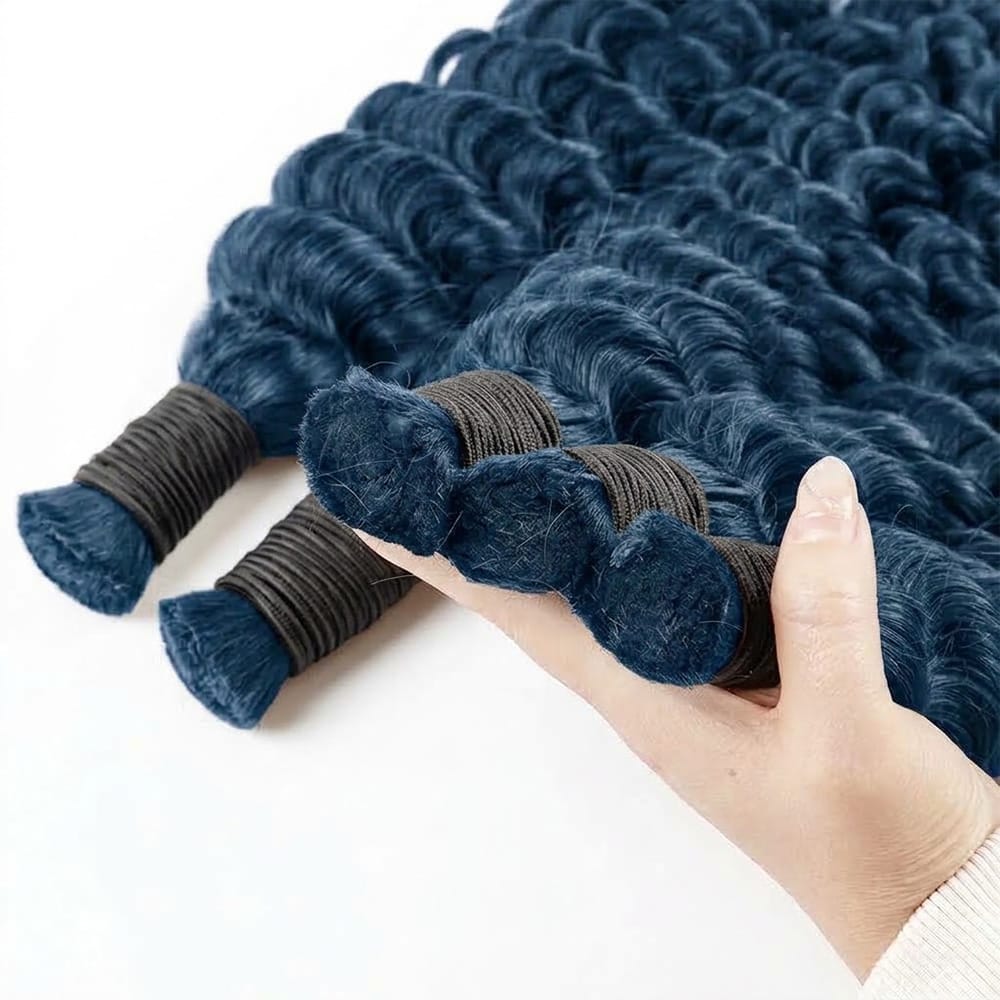 Deep Wave 100% Raw Virgin  Human Hair Bundles - (No Weft) Bulk Hair / Midnight Blue LINKTOWIG