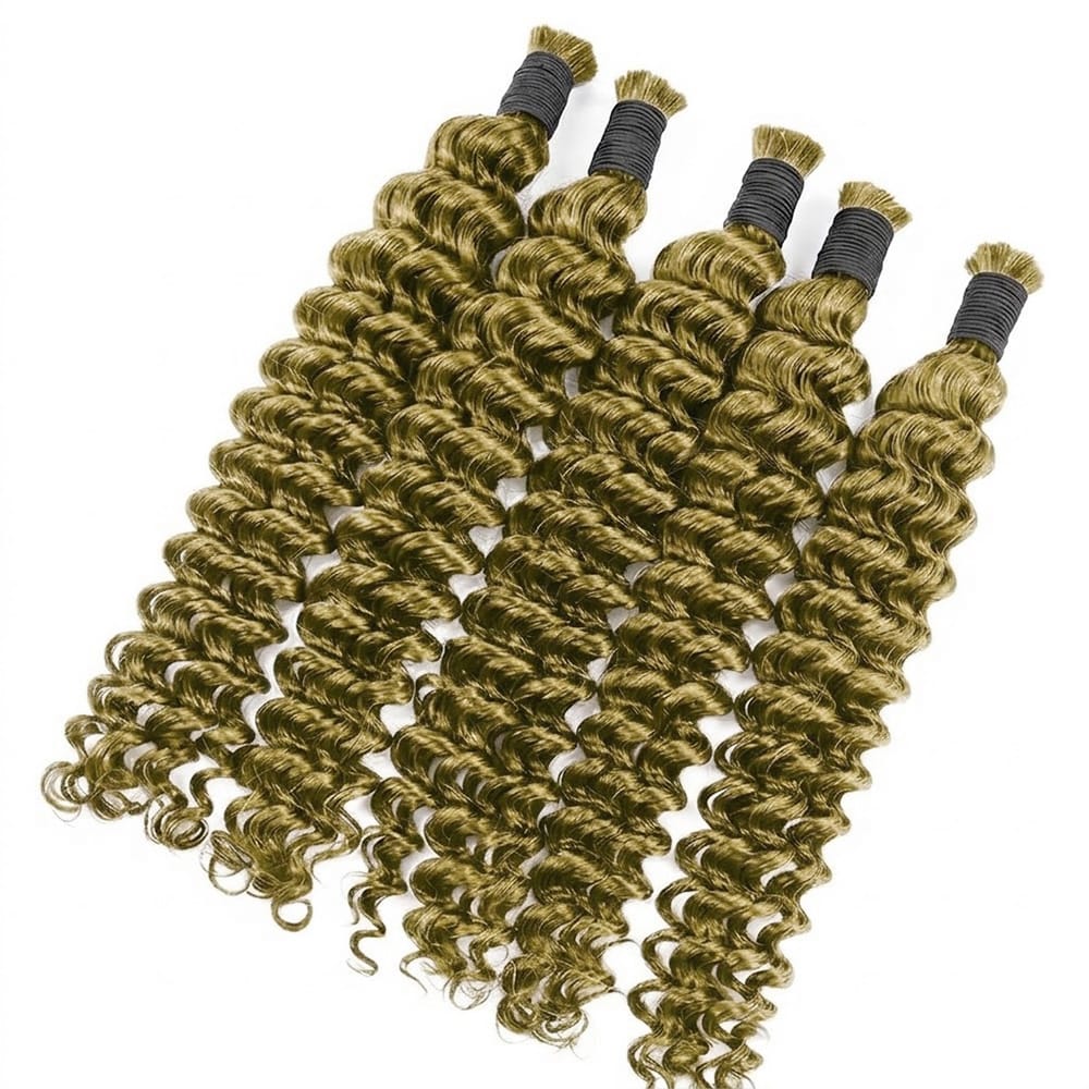 Deep Wave 100% Raw Virgin  Human Hair Bundles - (No Weft) Bulk Hair / Olive Green Blonde LINKTOWIG