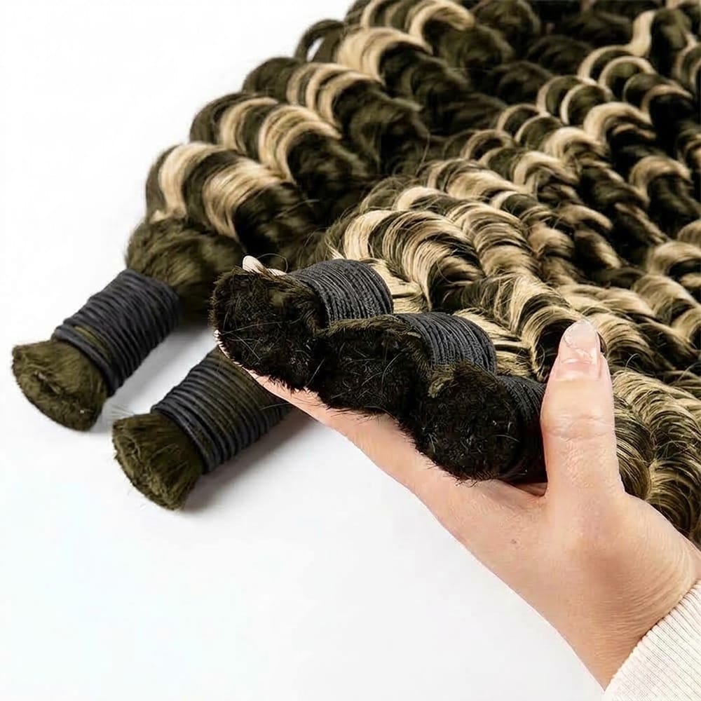 Deep Wave 100% Raw Virgin  Human Hair Bundles - (No Weft) Bulk Hair / Piano Highlight Silver Grey LINKTOWIG