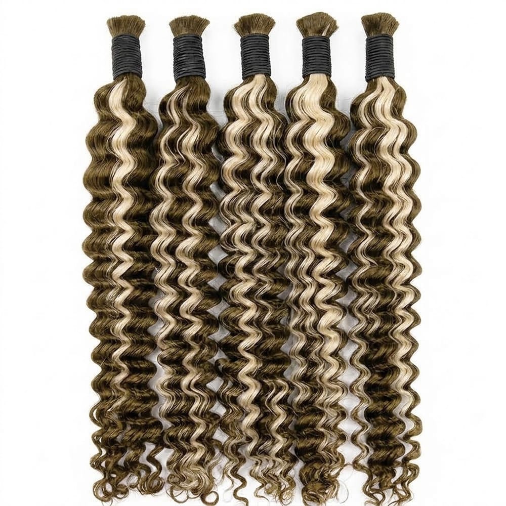 Deep Wave 100% Raw Virgin  Human Hair Bundles - (No Weft) Bulk Hair / Piano Highlight Silver Grey LINKTOWIG