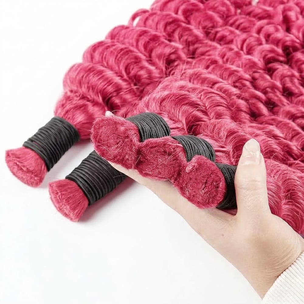 Deep Wave 100% Raw Virgin  Human Hair Bundles - (No Weft) Bulk Hair / pink LINKTOWIG