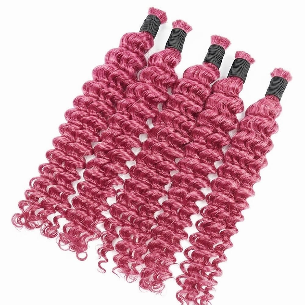 Deep Wave 100% Raw Virgin  Human Hair Bundles - (No Weft) Bulk Hair / pink LINKTOWIG