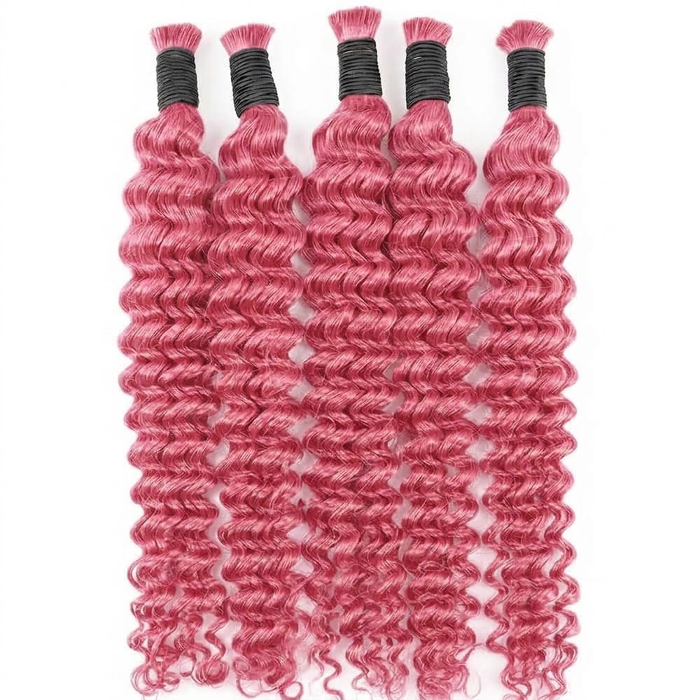 Deep Wave 100% Raw Virgin  Human Hair Bundles - (No Weft) Bulk Hair / pink LINKTOWIG
