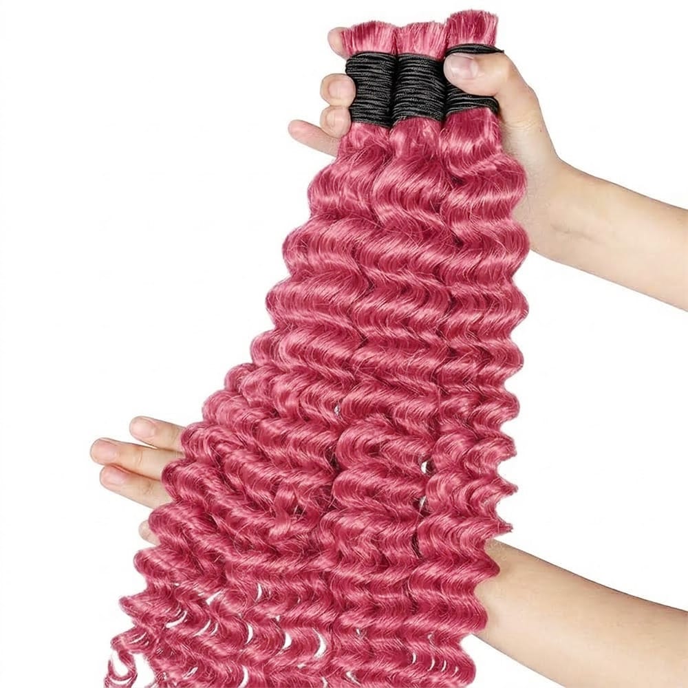 Deep Wave 100% Raw Virgin  Human Hair Bundles - (No Weft) Bulk Hair / pink LINKTOWIG