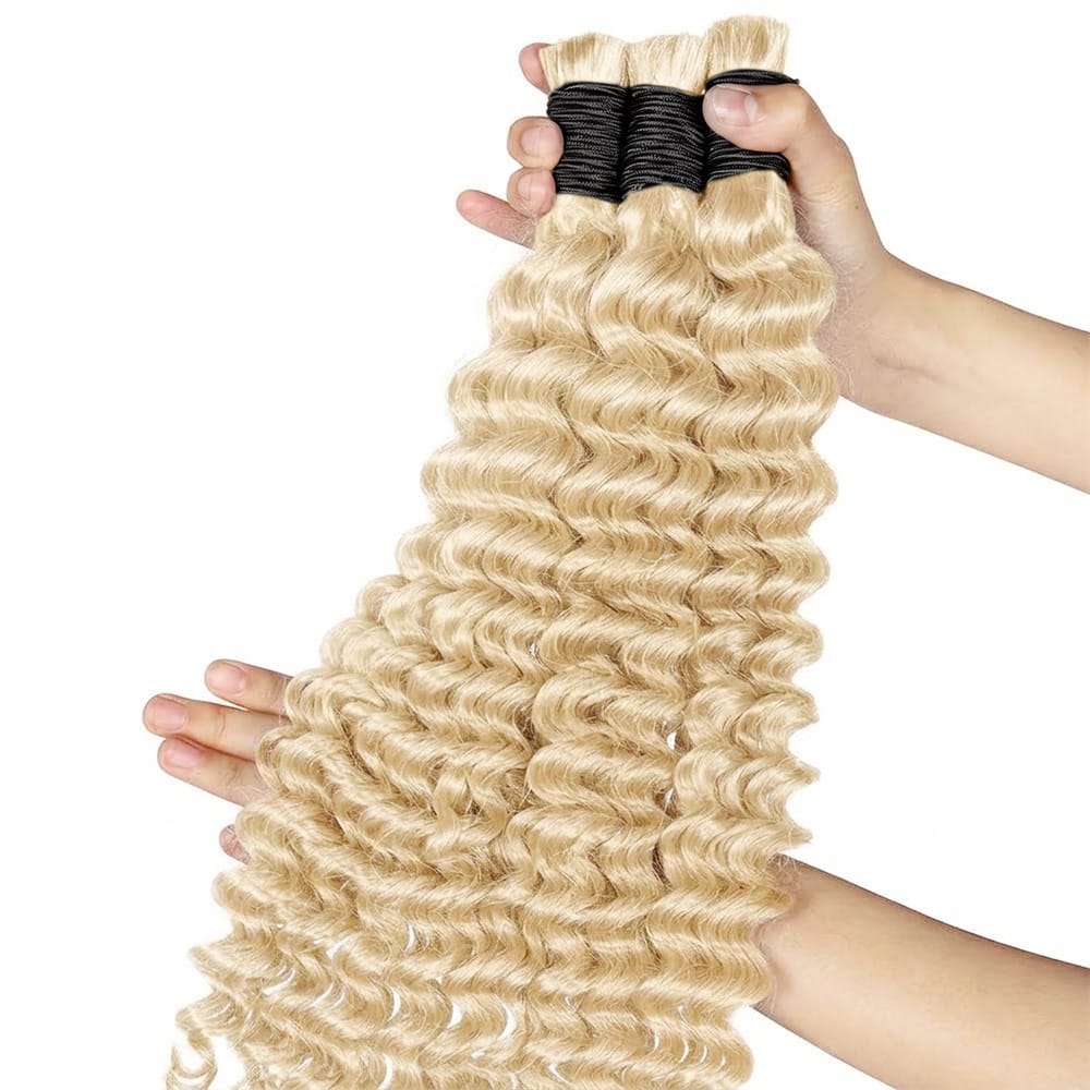 Deep Wave 100% Raw Virgin  Human Hair Bundles - (No Weft) Bulk Hair / Platinum Blonde LINKTOWIG