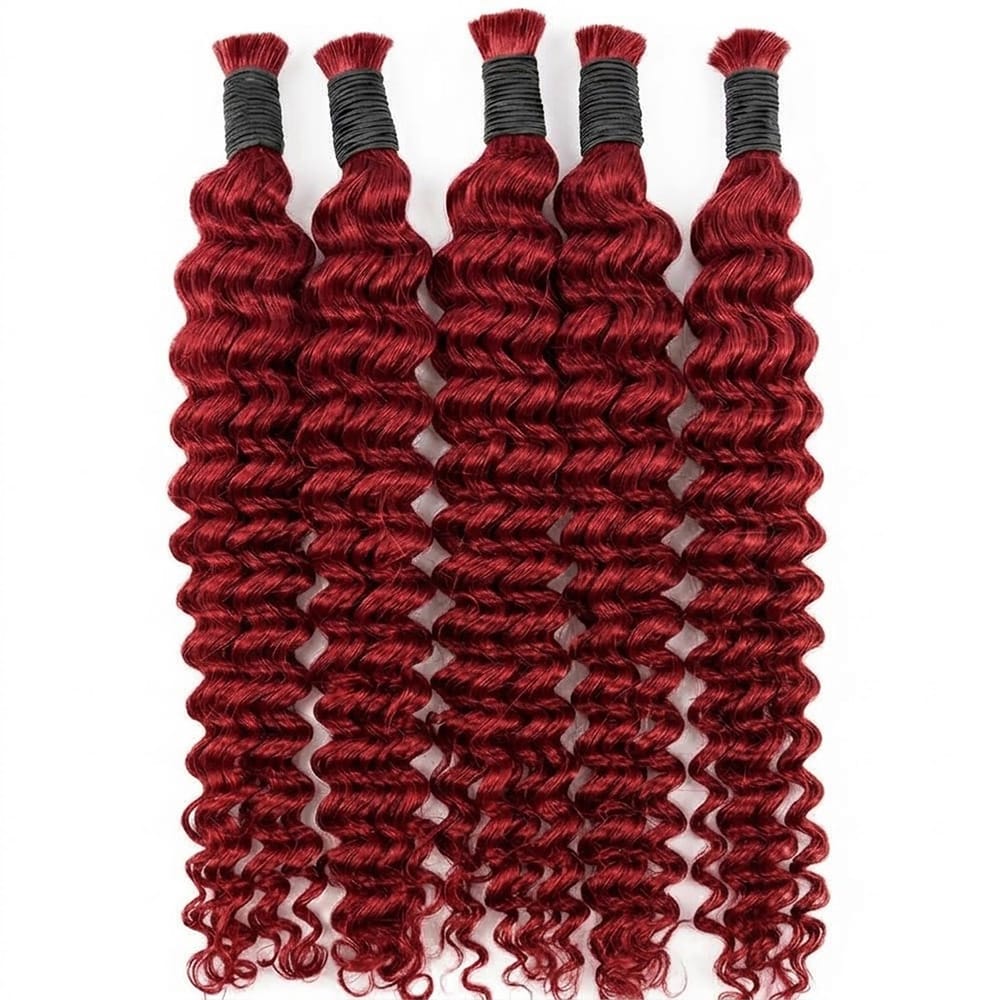 Deep Wave 100% Raw Virgin  Human Hair Bundles - (No Weft) Bulk Hair / Ruby Red LINKTOWIG