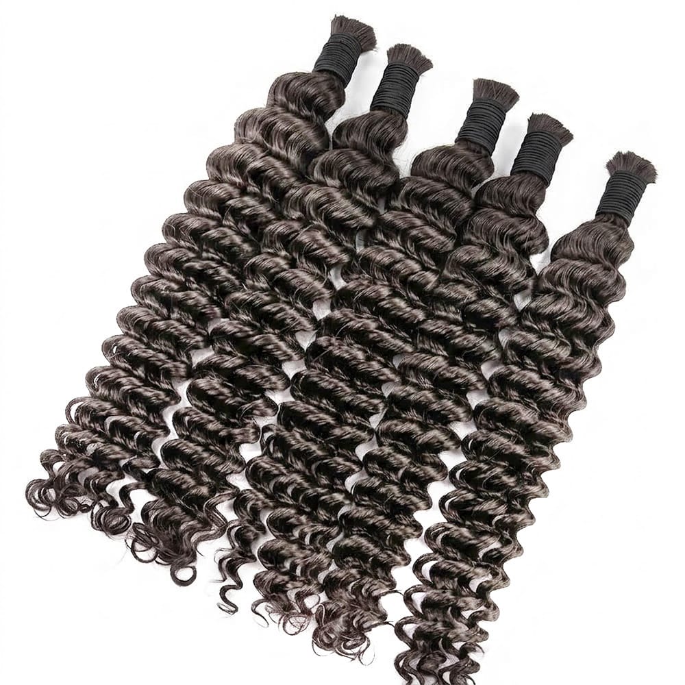 Deep Wave 100% Raw Virgin  Human Hair Bundles - (No Weft) Bulk Hair / Silver Grey LINKTOWIG