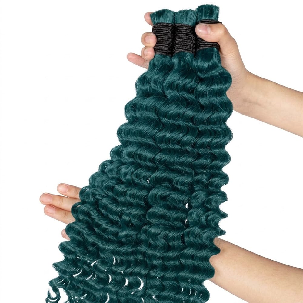 Deep Wave 100% Raw Virgin  Human Hair Bundles - (No Weft) Bulk Hair / Teal Green LINKTOWIG
