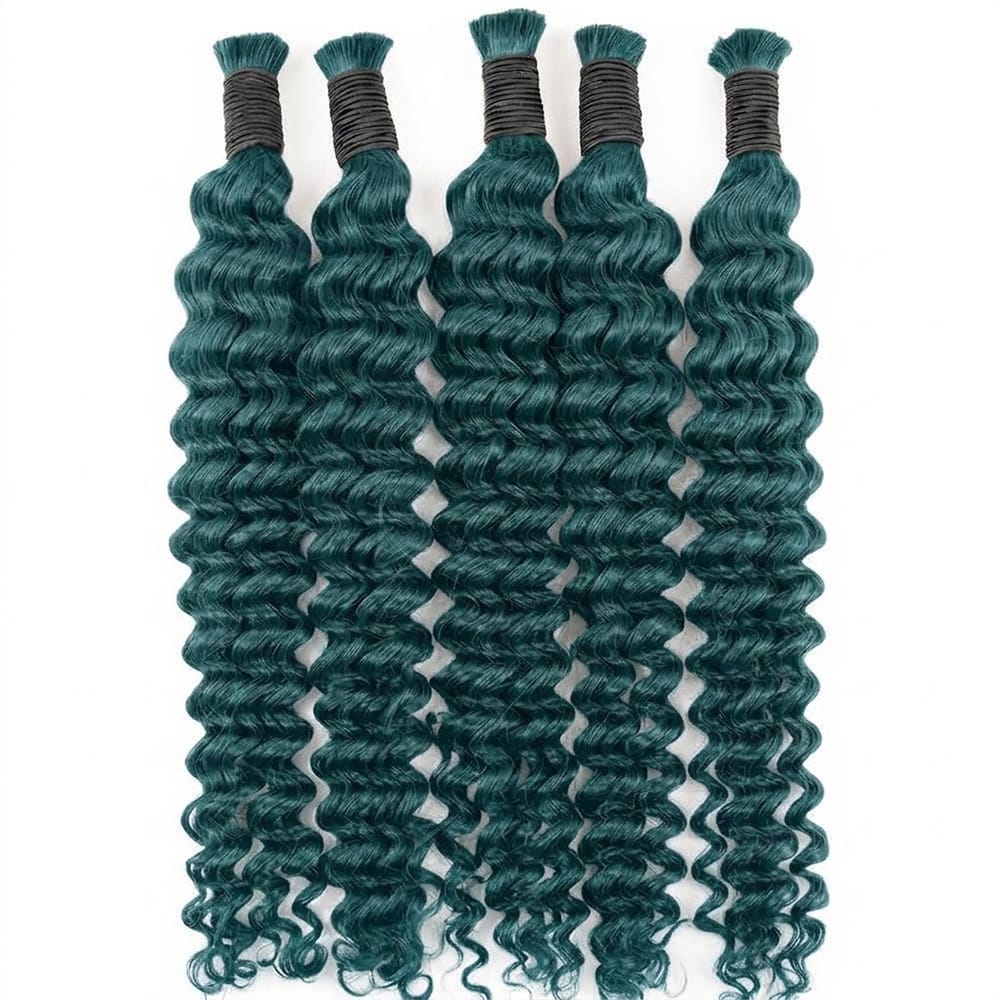 Deep Wave 100% Raw Virgin  Human Hair Bundles - (No Weft) Bulk Hair / Teal Green LINKTOWIG