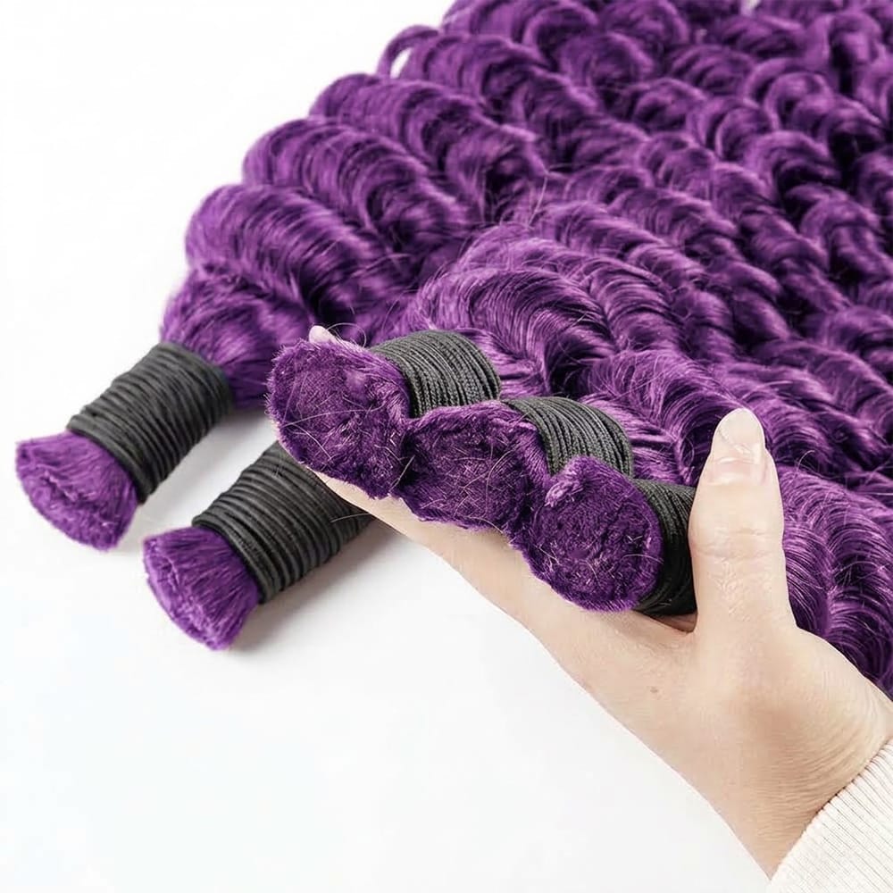 Deep Wave 100% Raw Virgin  Human Hair Bundles - (No Weft) Bulk Hair / Violet Purple LINKTOWIG