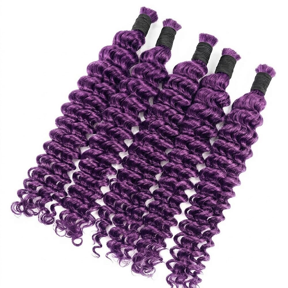 Deep Wave 100% Raw Virgin  Human Hair Bundles - (No Weft) Bulk Hair / Violet Purple LINKTOWIG