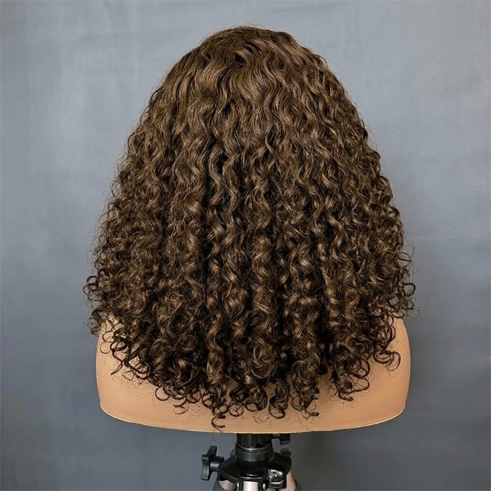 Deep Wave Bob Side Part  HD Lace Front Wig 100% Virgin Human Hair / aramel Balayage Highlights LINKTOWIG