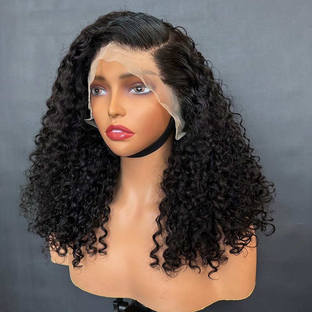 Deep Wave Bob Side Part  HD Lace Front Wig 100% Virgin Human Hair / Black LINKTOWIG
