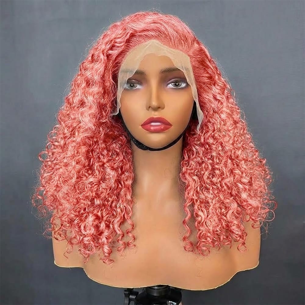 Deep Wave Bob Side Part  HD Lace Front Wig 100% Virgin Human Hair / Bubblegum Pink LINKTOWIG