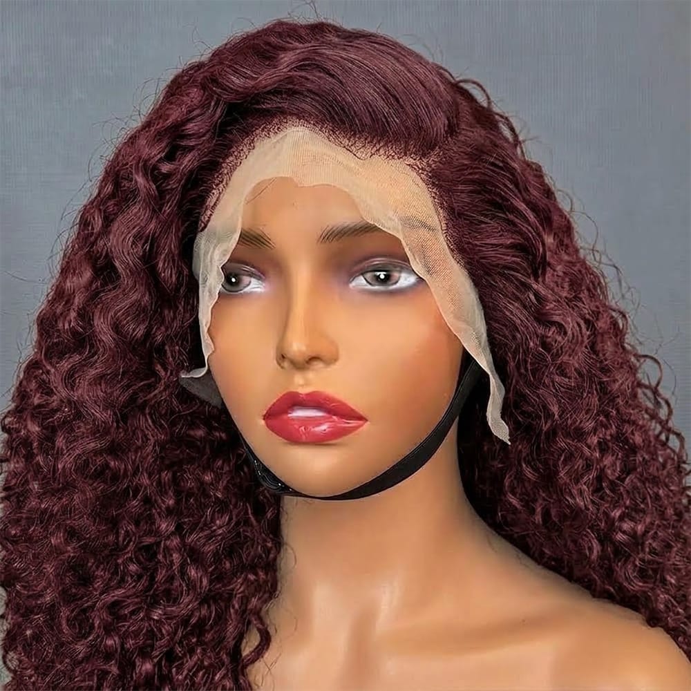 Deep Wave Bob Side Part  HD Lace Front Wig 100% Virgin Human Hair / Burgundy LINKTOWIG