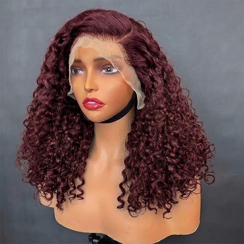 Deep Wave Bob Side Part  HD Lace Front Wig 100% Virgin Human Hair / Burgundy LINKTOWIG