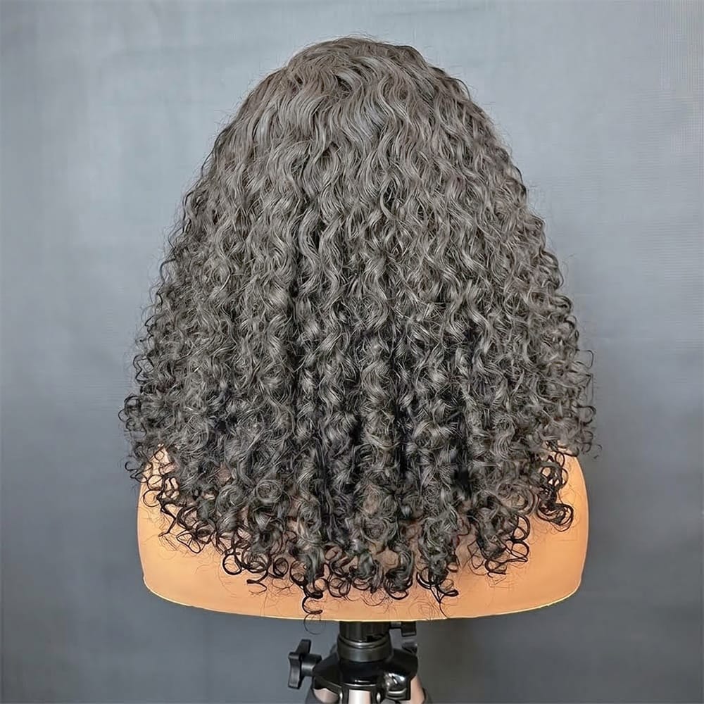 Deep Wave Bob Side Part  HD Lace Front Wig 100% Virgin Human Hair / Charcoal Grey LINKTOWIG
