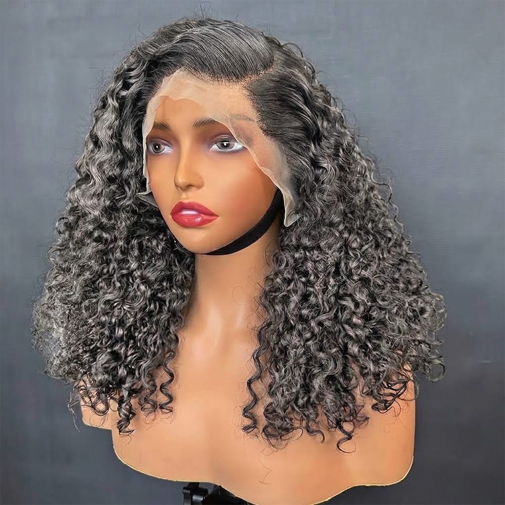 Deep Wave Bob Side Part  HD Lace Front Wig 100% Virgin Human Hair / Charcoal Grey LINKTOWIG