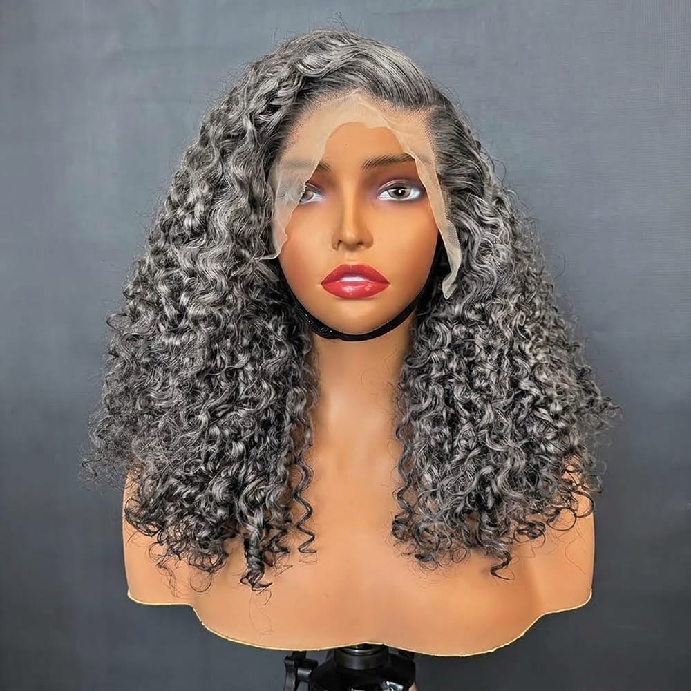 Deep Wave Bob Side Part  HD Lace Front Wig 100% Virgin Human Hair / Charcoal Grey LINKTOWIG