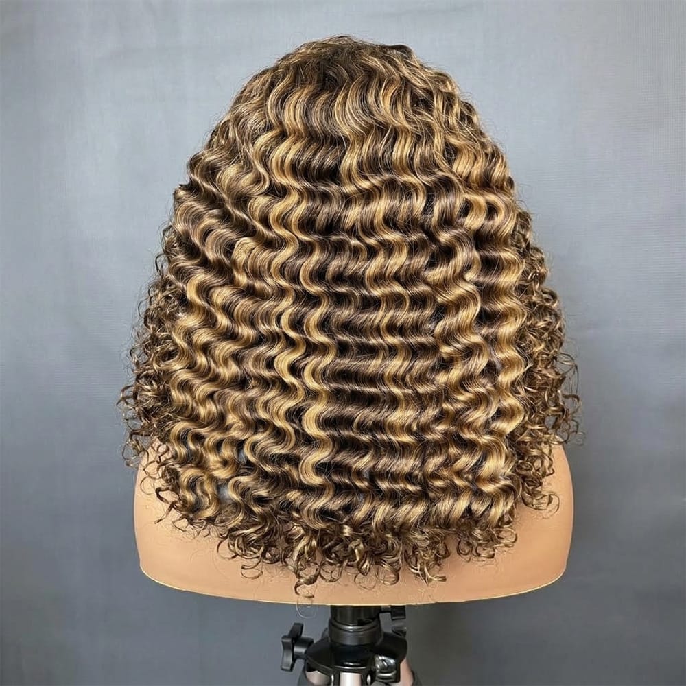 Deep Wave Bob Side Part  HD Lace Front Wig 100% Virgin Human Hair / Chocolate Brown LINKTOWIG