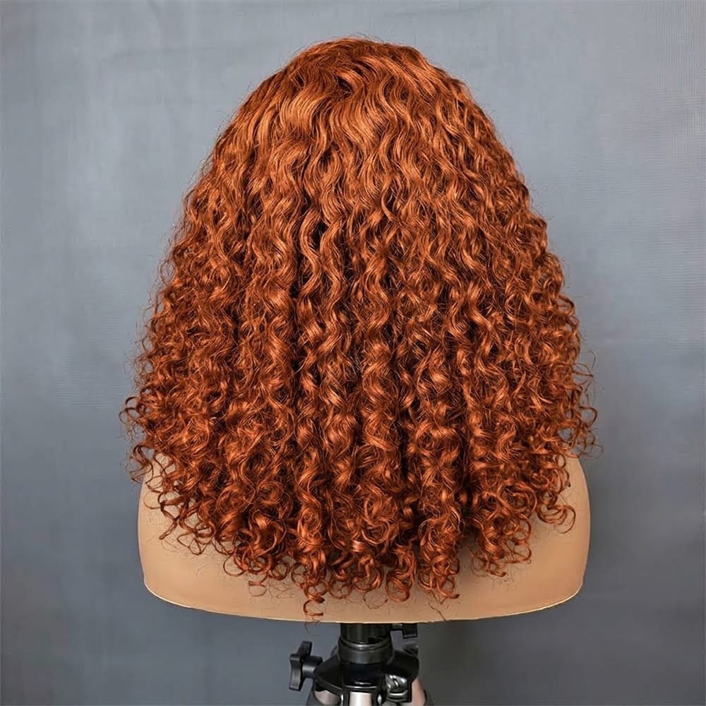 Deep Wave Bob Side Part  HD Lace Front Wig 100% Virgin Human Hair / Copper Orange LINKTOWIG