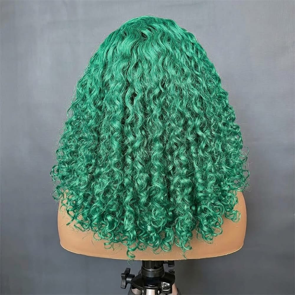 Deep Wave Bob Side Part  HD Lace Front Wig 100% Virgin Human Hair / Dark Emerald Green LINKTOWIG