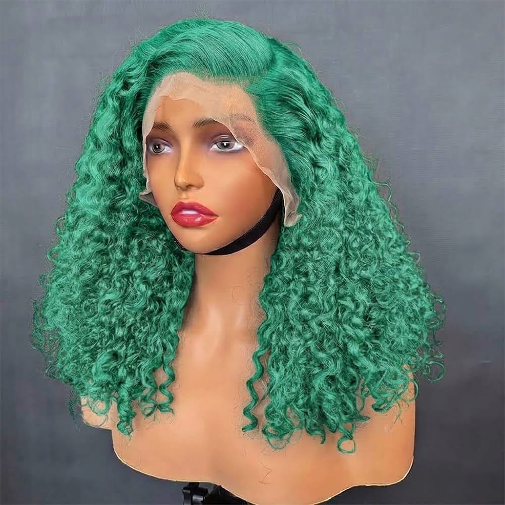 Deep Wave Bob Side Part  HD Lace Front Wig 100% Virgin Human Hair / Dark Emerald Green LINKTOWIG