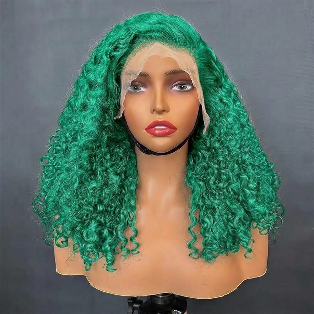 Deep Wave Bob Side Part  HD Lace Front Wig 100% Virgin Human Hair / Dark Emerald Green LINKTOWIG
