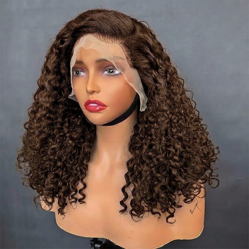 Deep Wave Bob Side Part  HD Lace Front Wig 100% Virgin Human Hair / Espresso Brown LINKTOWIG