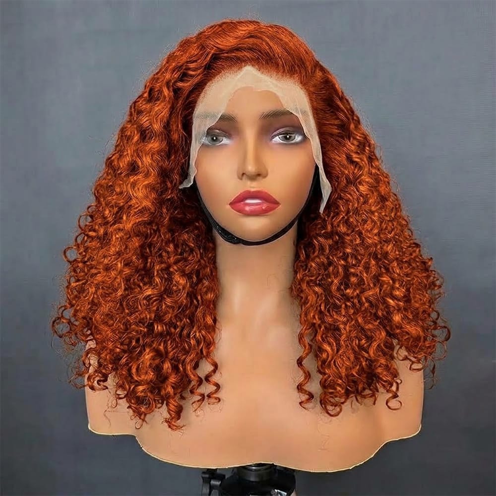 Deep Wave Bob Side Part  HD Lace Front Wig 100% Virgin Human Hair / Ginger Orange LINKTOWIG