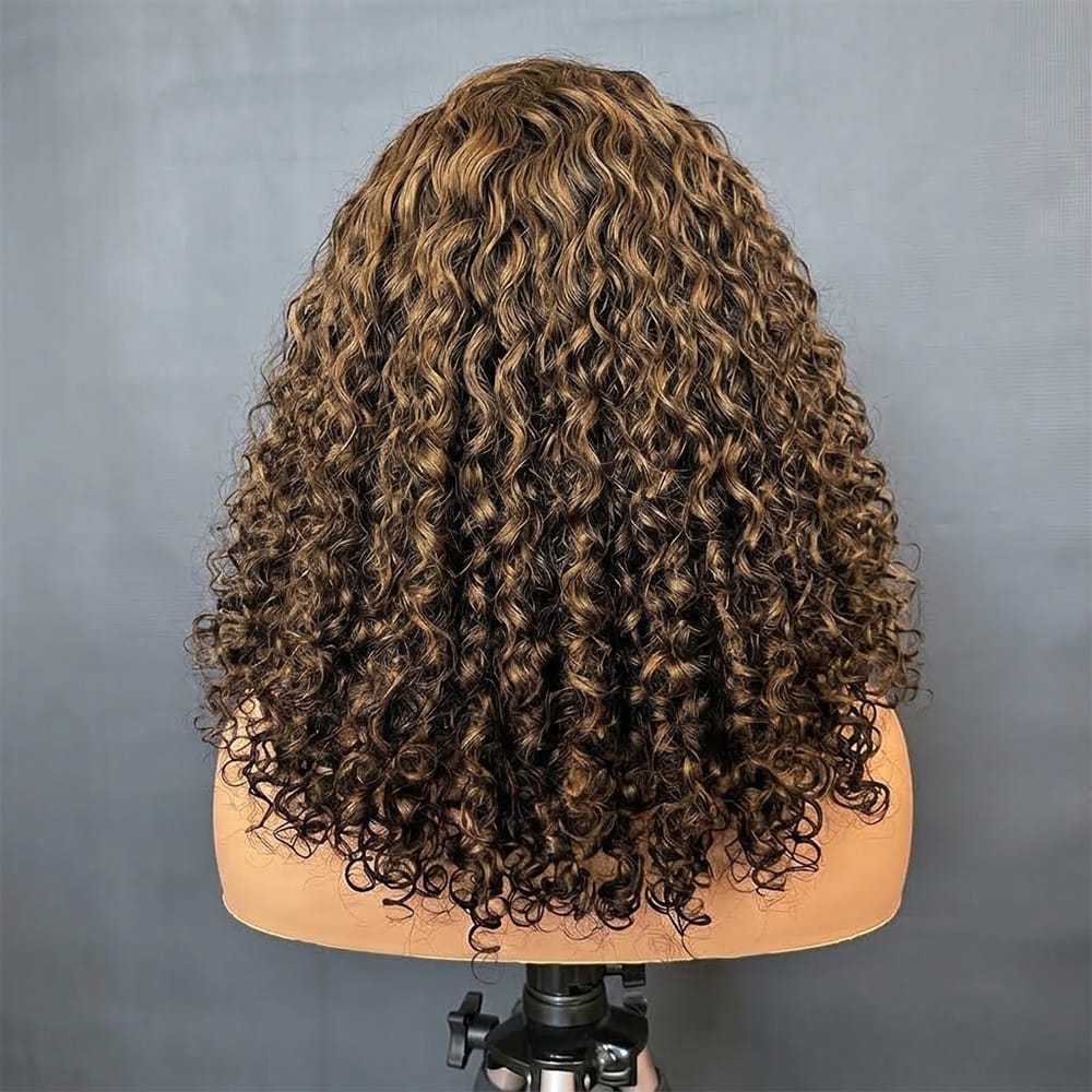 Deep Wave Bob Side Part  HD Lace Front Wig 100% Virgin Human Hair / Honey Blonde Highlights LINKTOWIG