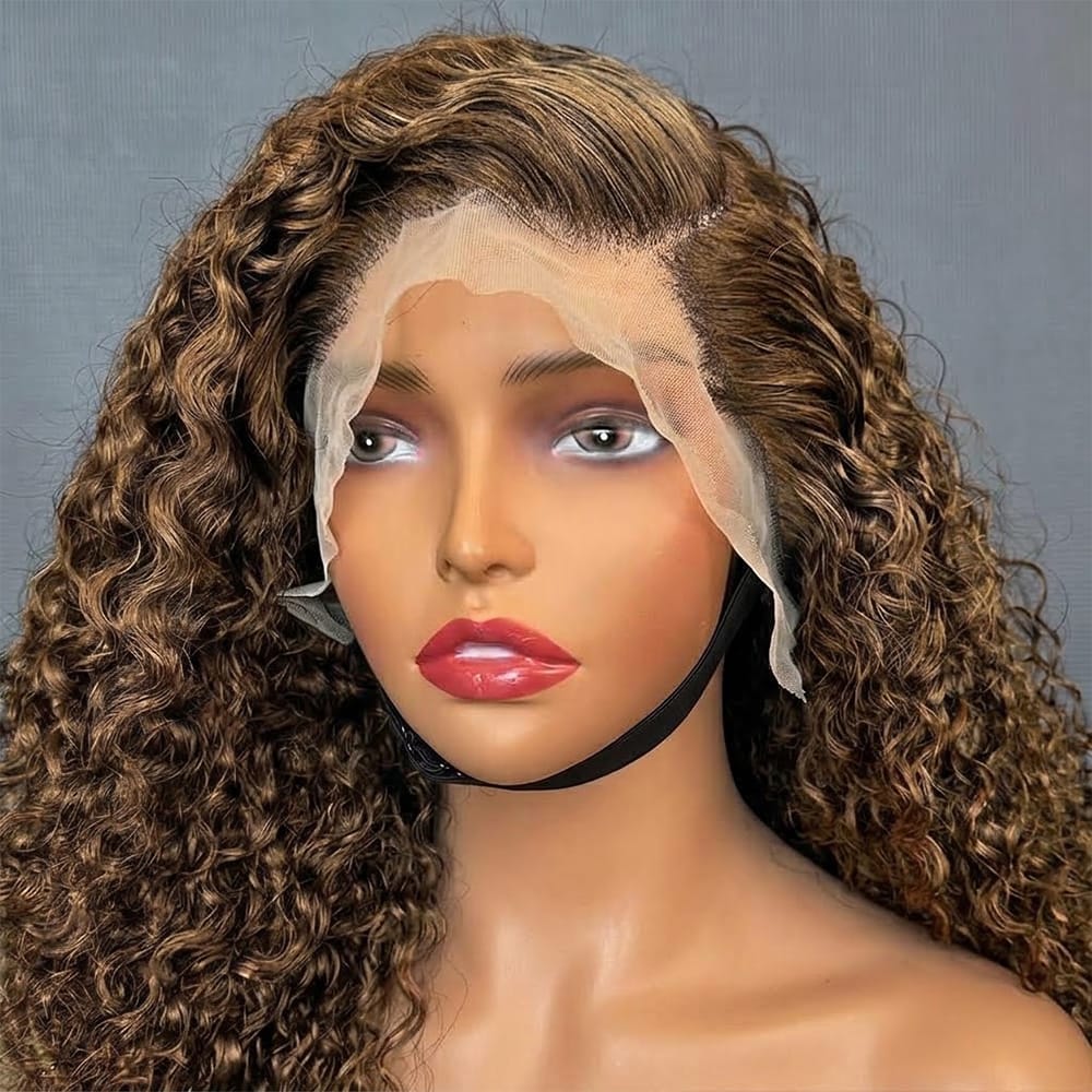 Deep Wave Bob Side Part  HD Lace Front Wig 100% Virgin Human Hair / Honey Blonde Highlights LINKTOWIG