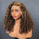 Deep Wave Bob Side Part  HD Lace Front Wig 100% Virgin Human Hair / Honey Blonde Highlights LINKTOWIG