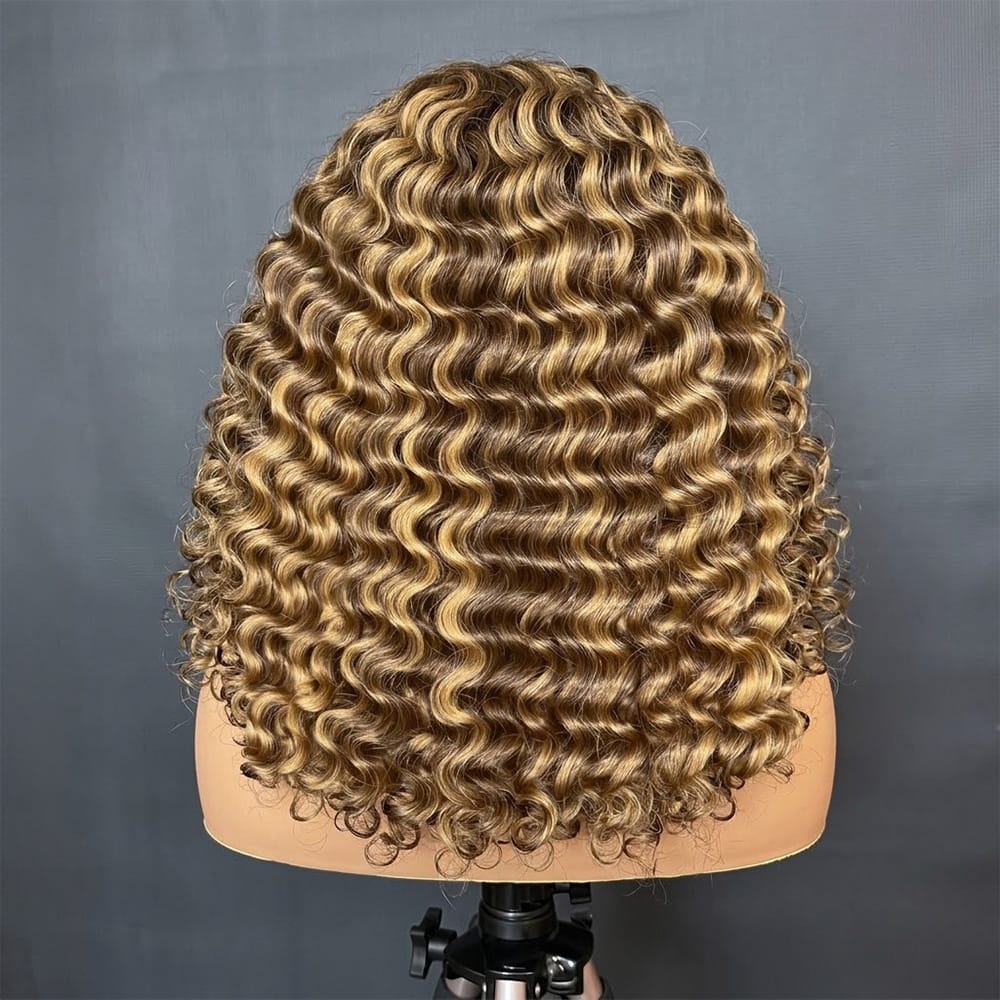 Deep Wave Bob Side Part  HD Lace Front Wig 100% Virgin Human Hair / Honey Brown LINKTOWIG