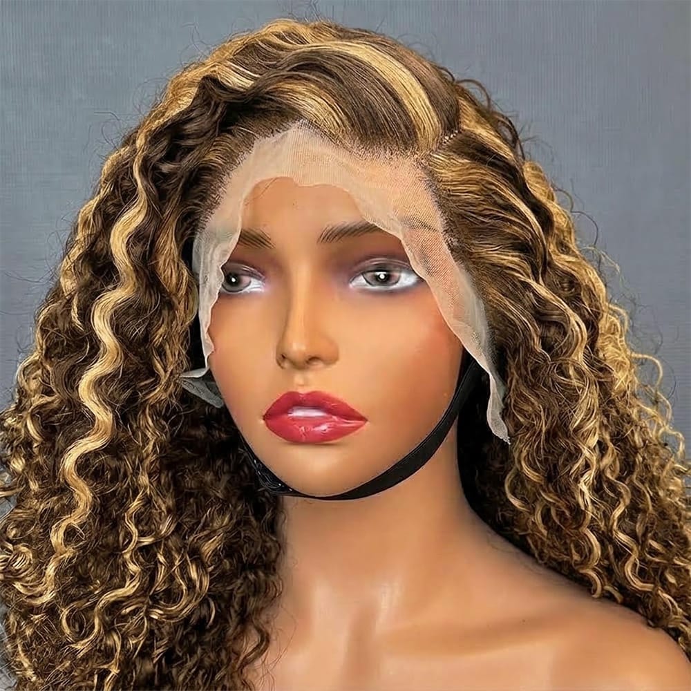 Deep Wave Bob Side Part  HD Lace Front Wig 100% Virgin Human Hair / Honey Brown LINKTOWIG