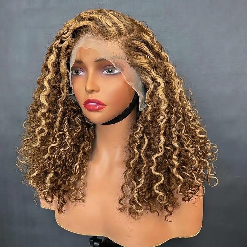 Deep Wave Bob Side Part  HD Lace Front Wig 100% Virgin Human Hair / Honey Brown LINKTOWIG