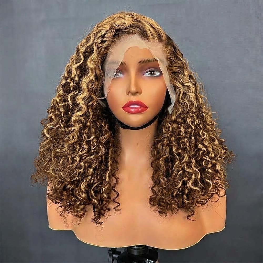 Deep Wave Bob Side Part  HD Lace Front Wig 100% Virgin Human Hair / Honey Brown LINKTOWIG